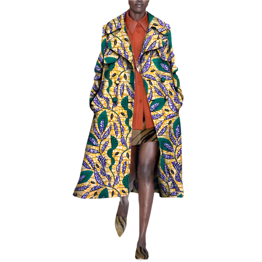 NNEKA African Print Long Mid-Calf Length Coat