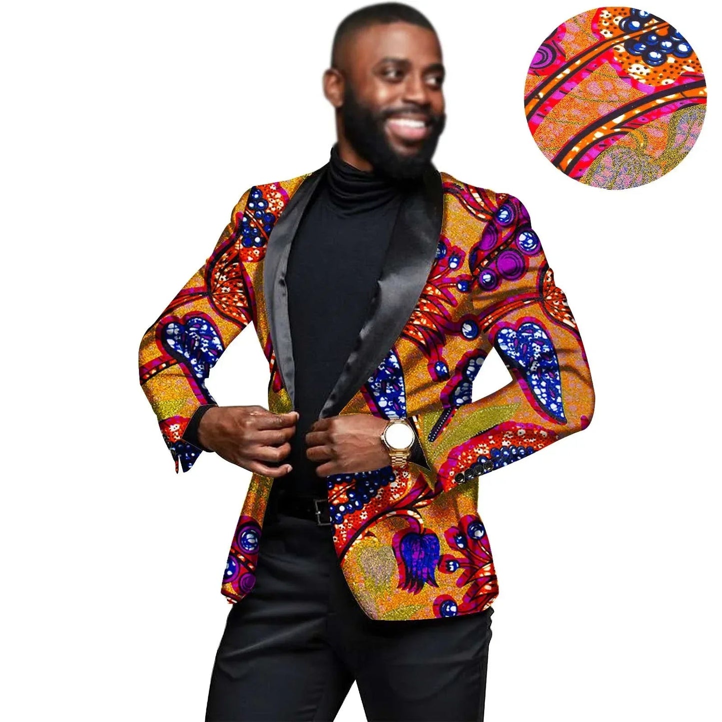NNEKA Men`s African Print One Button Blazer Coat Jacket