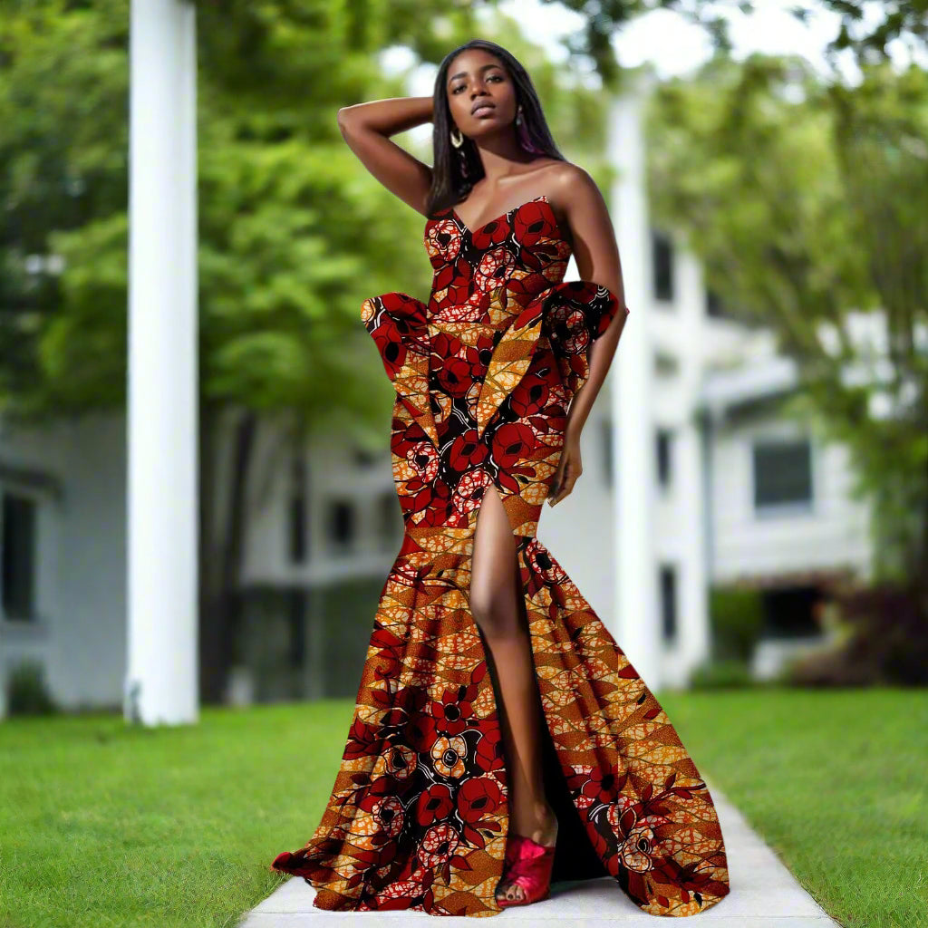 NNEKA Sleeveless African Print Slit Dress