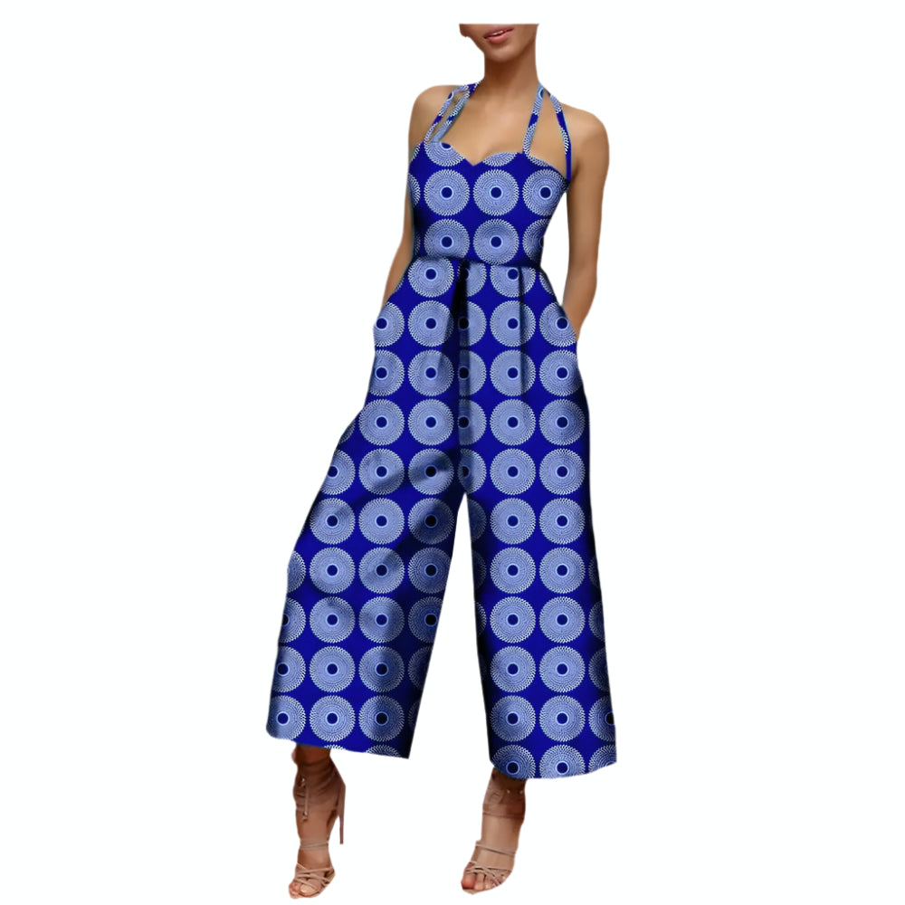 NNEKA African Print Sleeveless Halter Wide Leg Jumpsuit