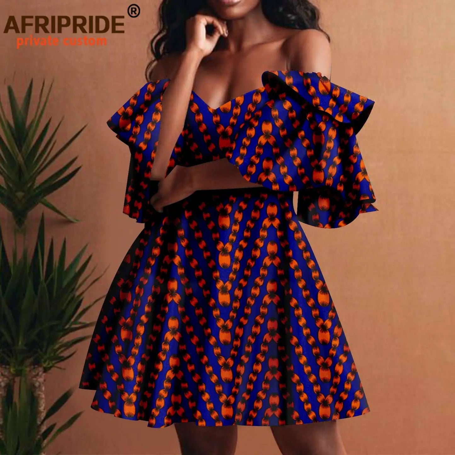 Women`s African Print Off Shoulder Mini Dress