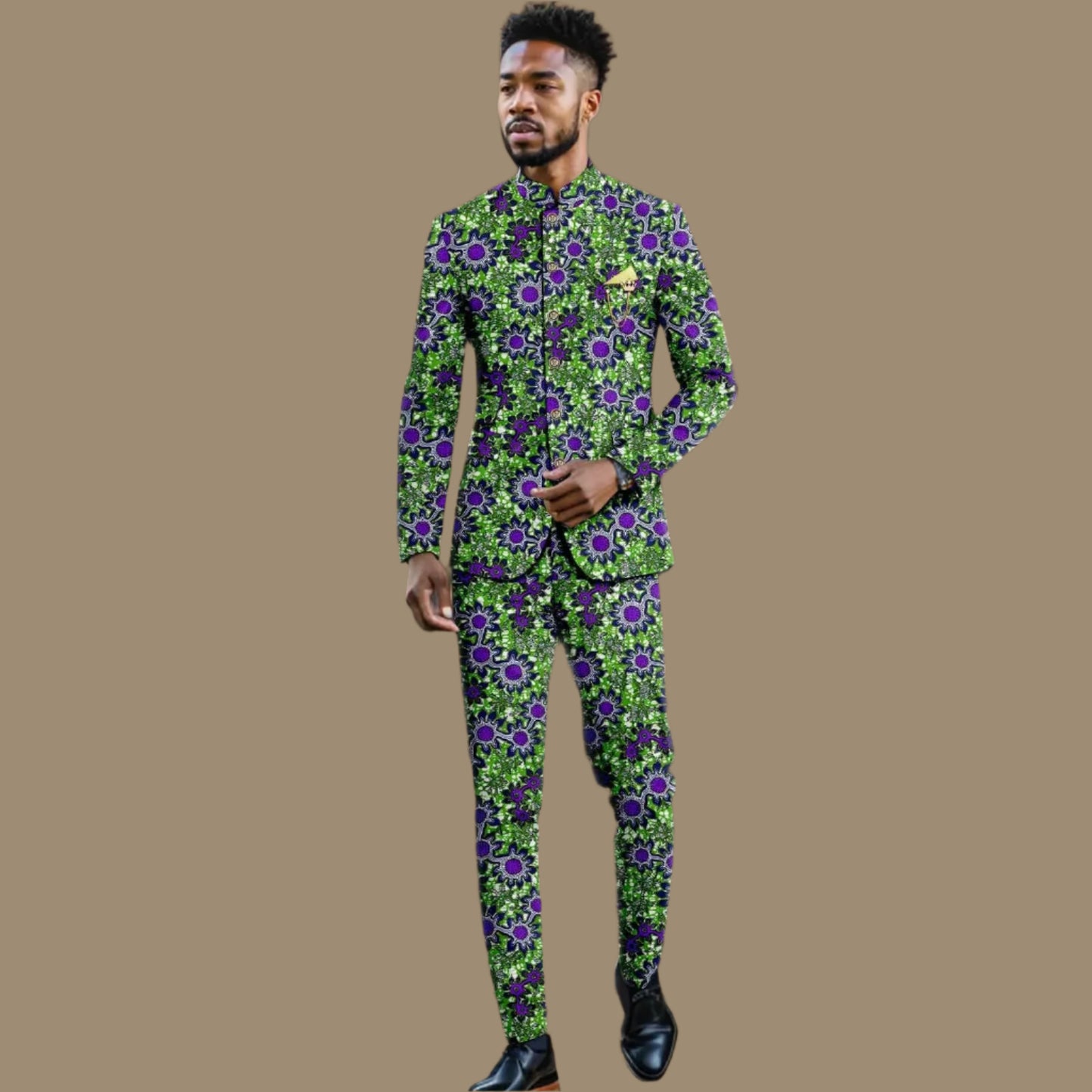 Men African Print Slim Fit Single Breasted Blazer and Pants Suit Set
