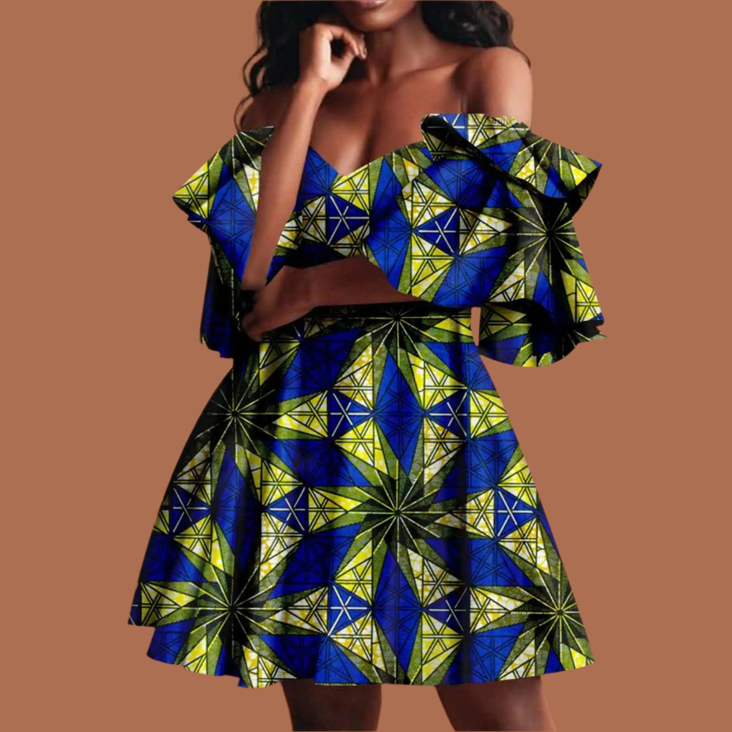 NNEKA Women`s African Print Off Shoulder Mini Dress
