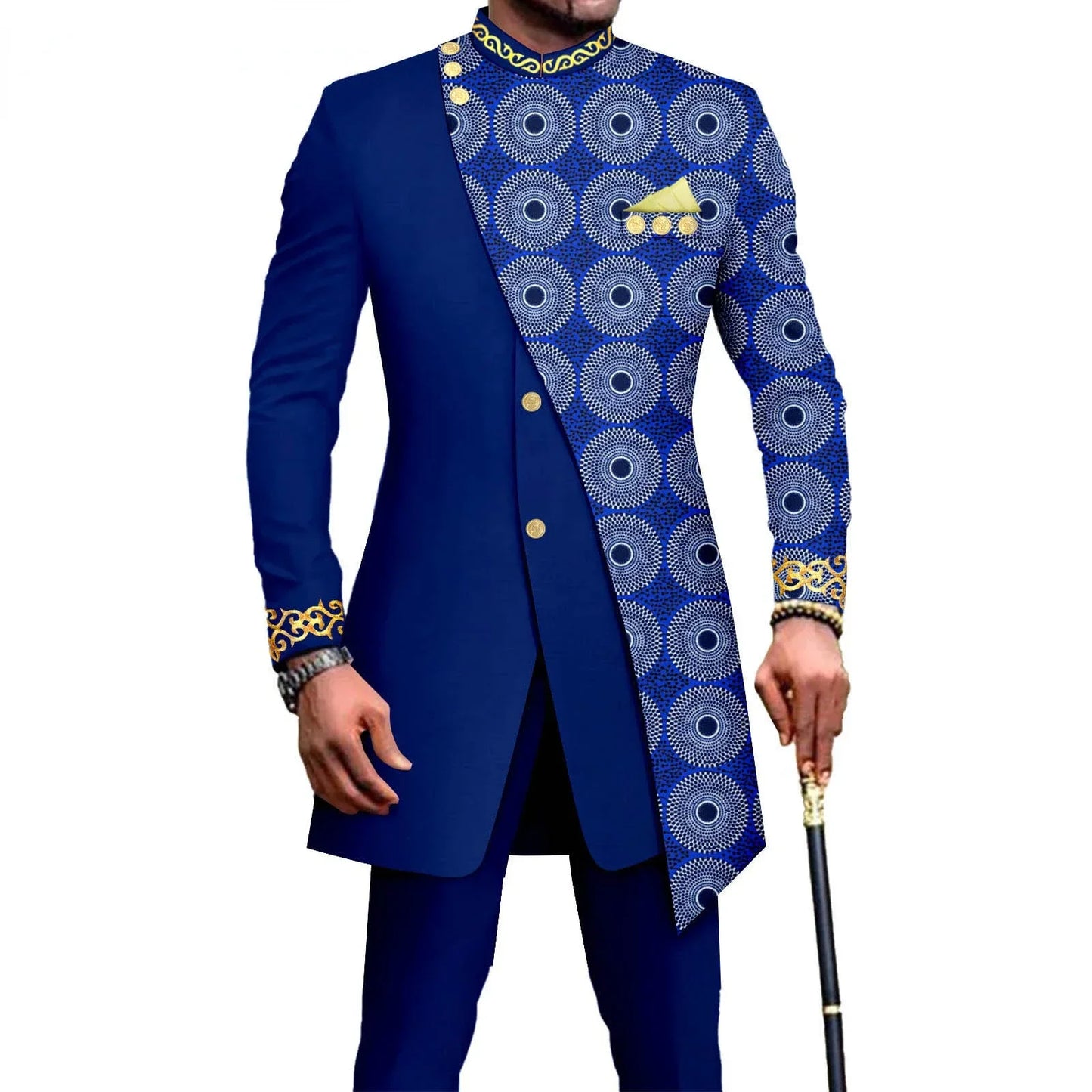 Mens Embroidery Print Blazer and Pants Suit Set