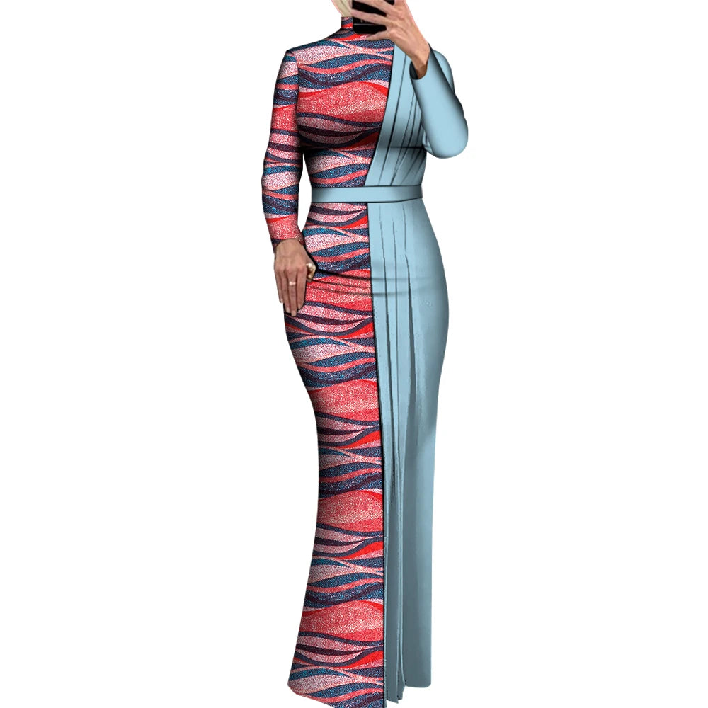 NNEKA Ankara Print Long Bodycon Evening Dress