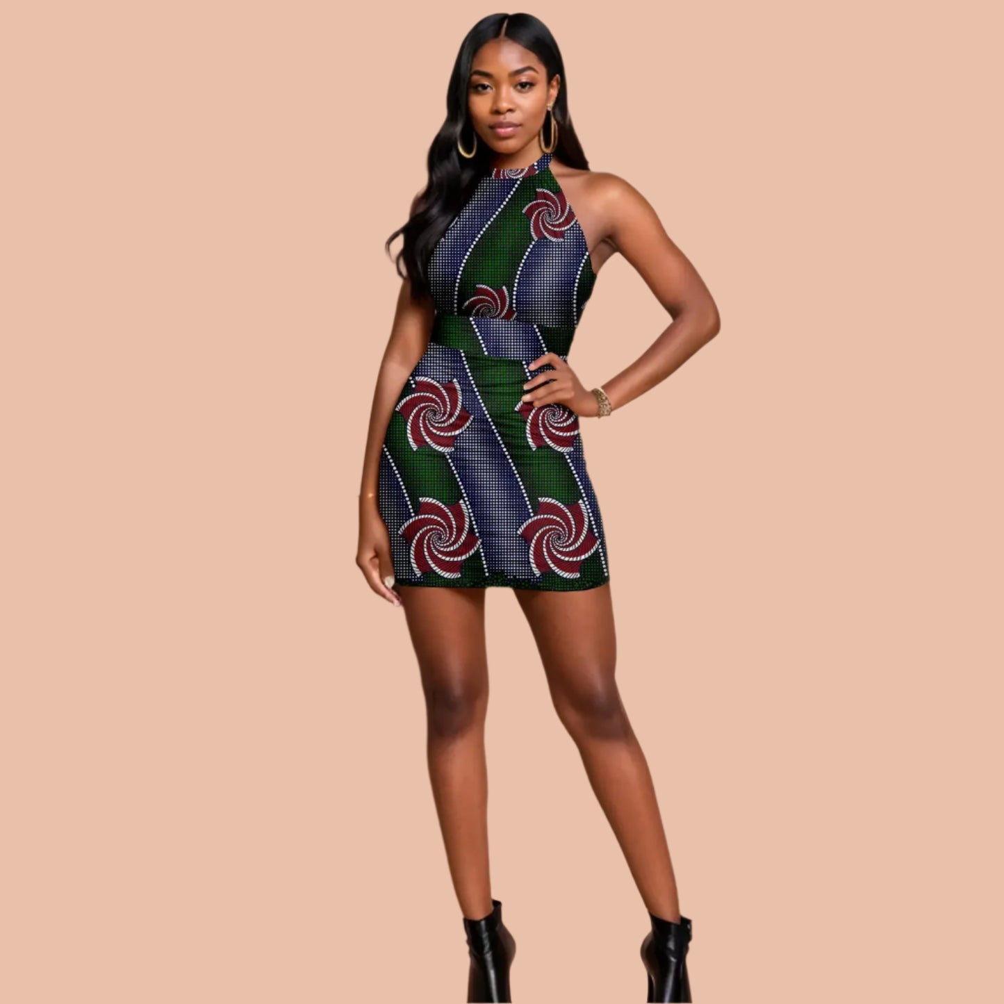Women's African Print Sleeveless Elegant Slim Fit Mini Dress