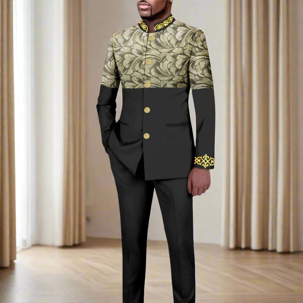 NNEKA Men's African Print Slim Fit Single Breasted Blazer and Pants Suit Set