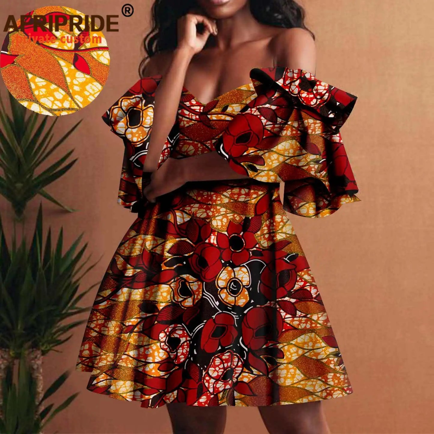 Women`s African Print Off Shoulder Mini Dress