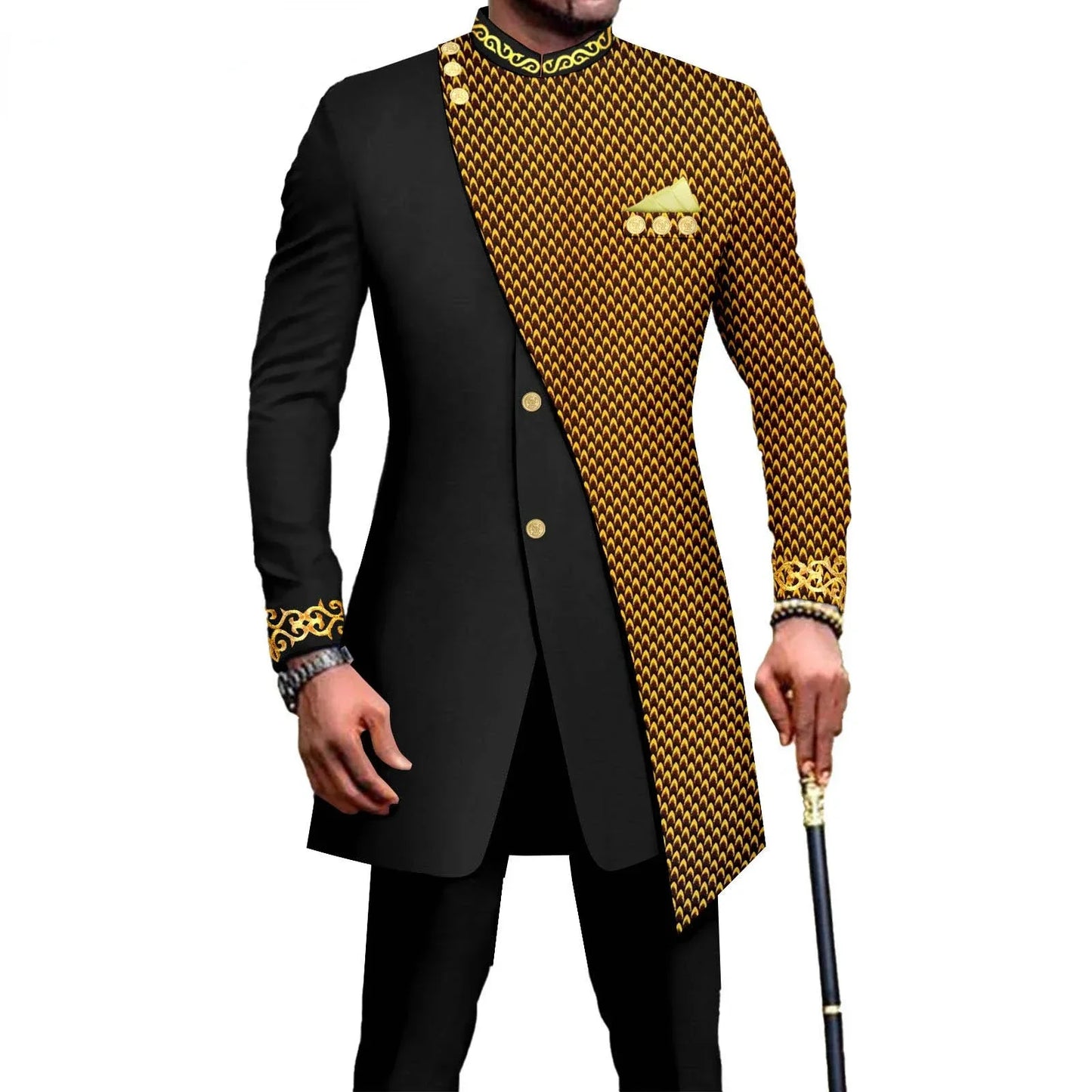 Mens Embroidery Print Blazer and Pants Suit Set