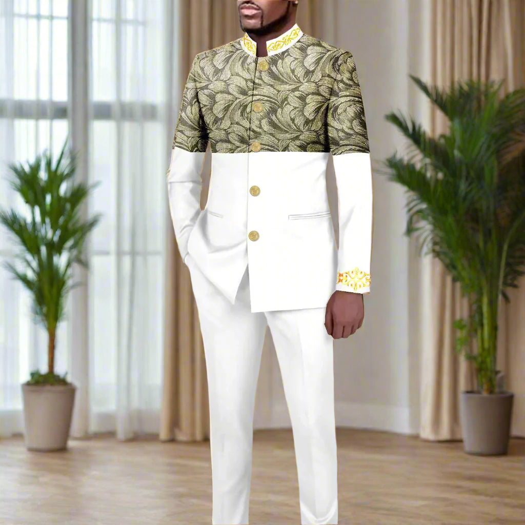 NNEKA Men's African Print Slim Fit Single Breasted Blazer and Pants Suit Set